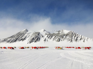 Staff accommodation area at Union Glacier Camp, with Mount Rossman behind